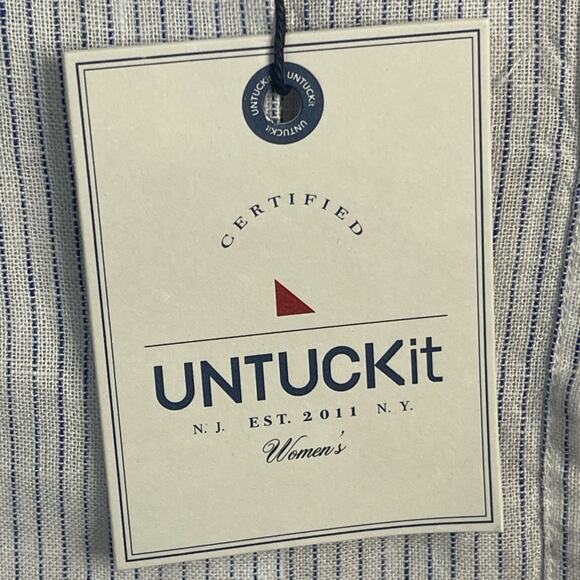 UNTUCKit Women's Button Up Long Sleeve Pin Stripe Shirt Linen Tencel Blend 8 NWT - Picture 6 of 9